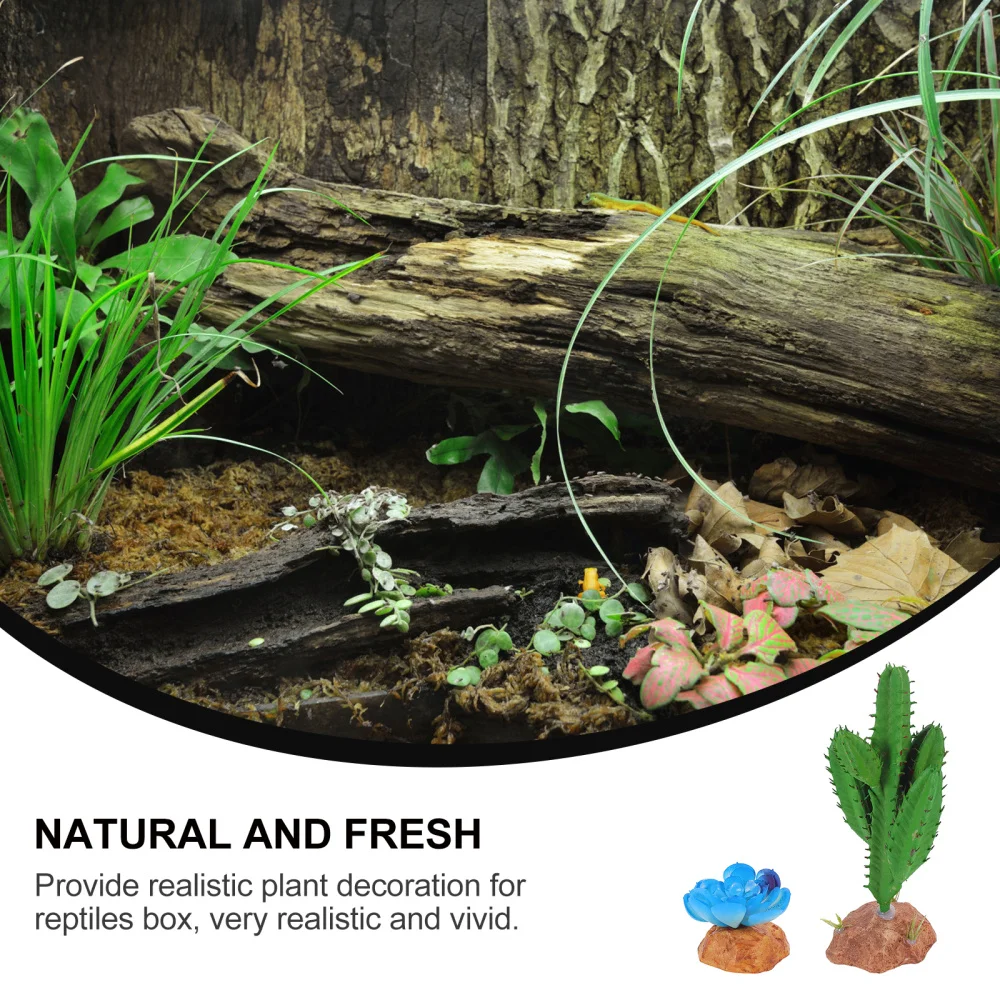 

2PCS Reptiles Box Simulated Plants Decor Landscaping Imitated Plants Ornament