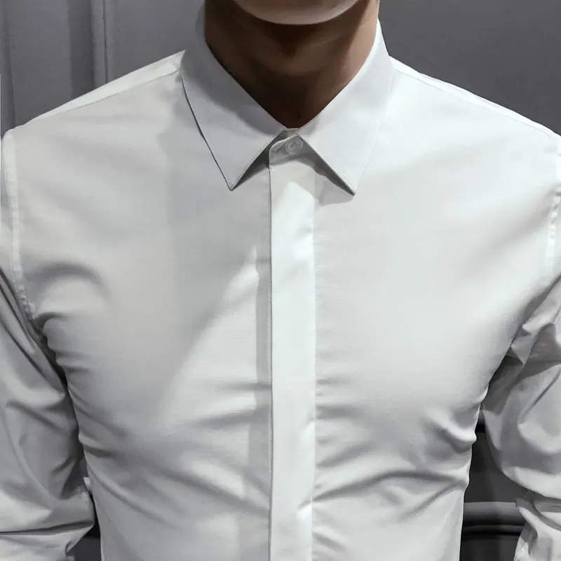 

Mens Shirts Korean Clothing Business Casual Soft Dress Social Long Sleeve Shirts Regular Fit Male Shirt for Men Top White