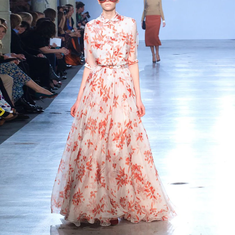 

Chiffon grand summer dress flowing print five-sleeved floral maxi dresses for women party dresses women evening 2020