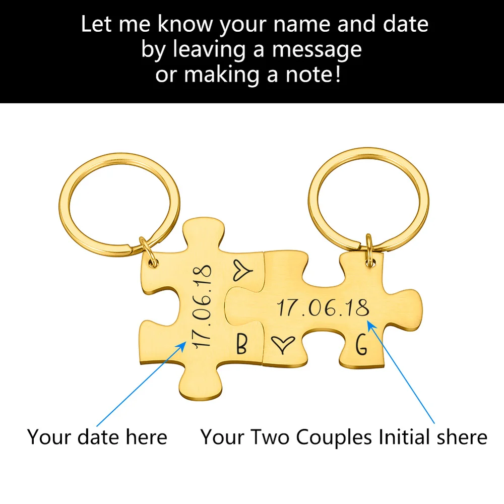 

2PCS Couple Keychain Gifts for Husband Wife Boyfriend Girlfriend Valentines Customized Date and Two Initials Keychains for Him