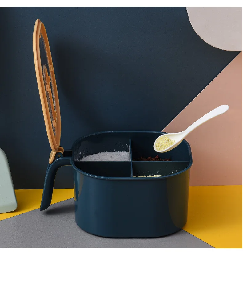 

BOUSSAC Creative Nordic Style Salt Shaker Jar Seasoning Container Square 4 Grids Pepper Pot Box Spice Rack Kitchen Storage