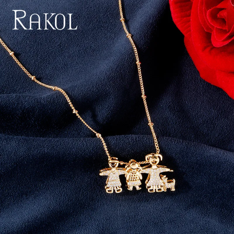 RAKOL модный стиль высокое качество фианит семейная форма кулон ожерелье кристалл