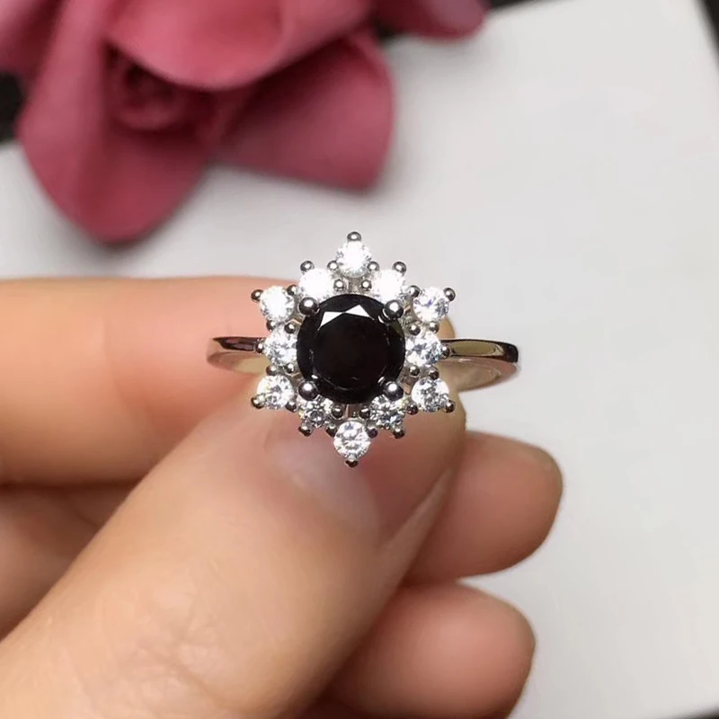 Ювелирные изделия CoLife натуральный кольцо с черным сапфиром 5 мм серебряное 925