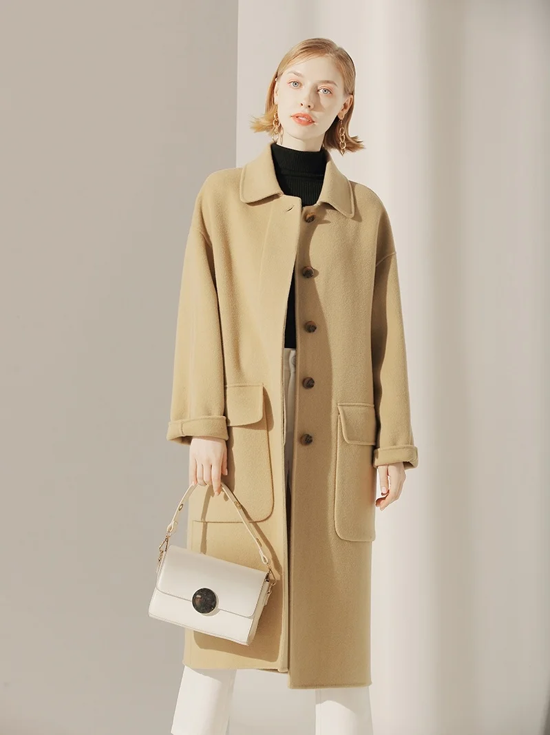 

Double sided cashmere coat women's middle and long style 2021 new Korean style high-end woolen coat woolen coat fashion