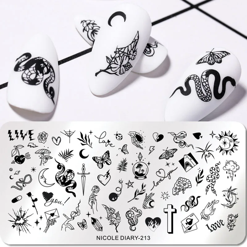 NICOLE DIARY Love Heart Nail Art Stamping Plates Dragon Snake Design Stamp Templates Printing Stencil Sexy Girl Image Tool | Красота и