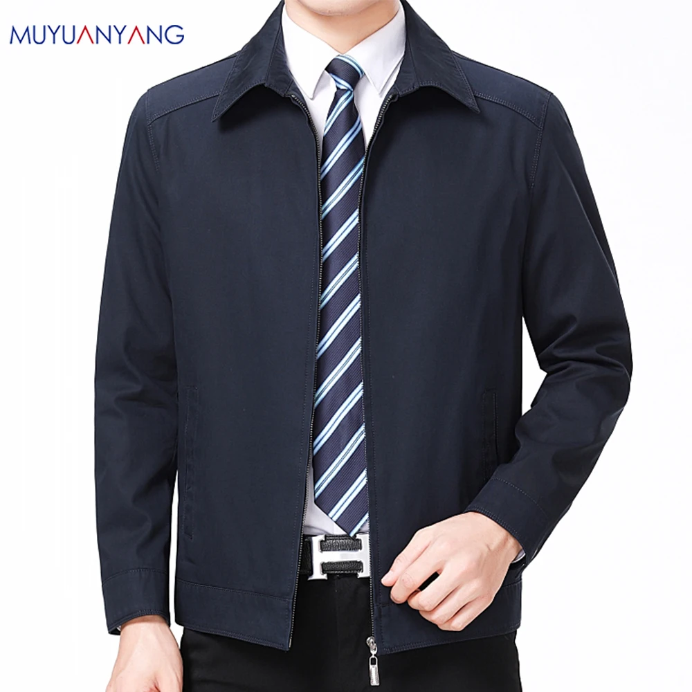 Мужское деловое повседневное однотонное пальто Mu Yuan Yang на молнии облегающая