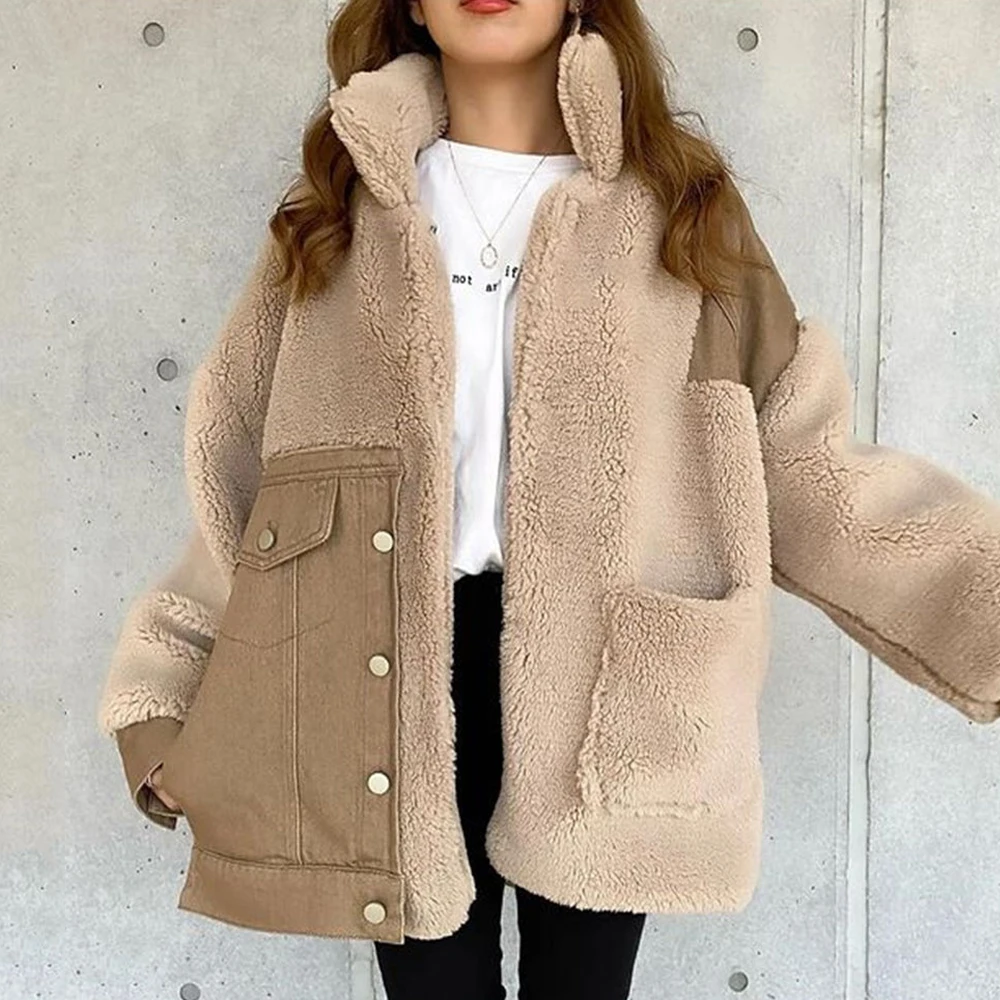 

Jacket Coats Women Winter Autumn 2021 Fashion Patchwork Buttons Pocket Office Lady Casual Outwear Female Overcoat Jackets