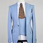 Мужской костюм Homme, светильник в синюю полоску, мужские костюмы из 3 предметов, на одной пуговице, с отворотом, на каждый день, для жениха, свадьбы, Мужской приталенный Блейзер