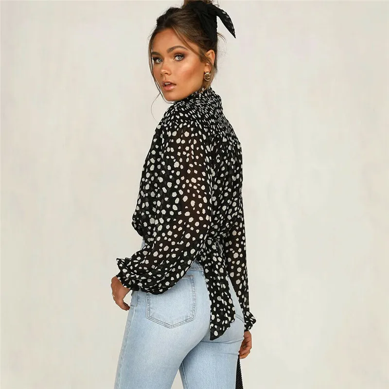 Женская шифоновая блузка с длинным рукавом принтом | одежда