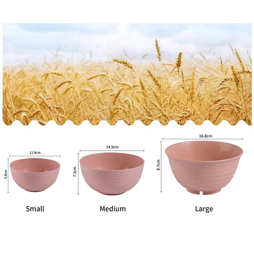 

4pcs/set Wheat Straw Bowls Eco-friendly Unbreakable Bowl Food Grade Dinnerware Snack Salad Dish Container Kitchen Tableware Set