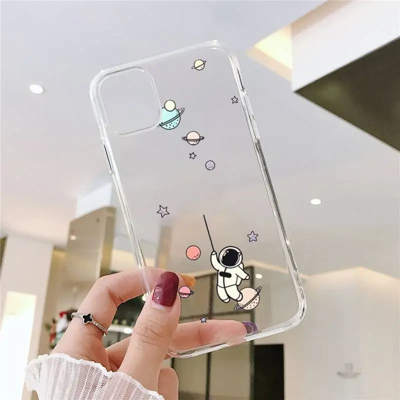 

Cute Cartoon Astronaut Star Space Phone Case For iphone 12 11 8 7 6s 6 5 5s 5c se plus mini x xs xr pro max Transparent soft