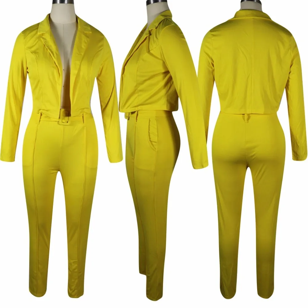 Новинка 2019 женский летний комплект однотонный блейзер с длинным рукавом топ