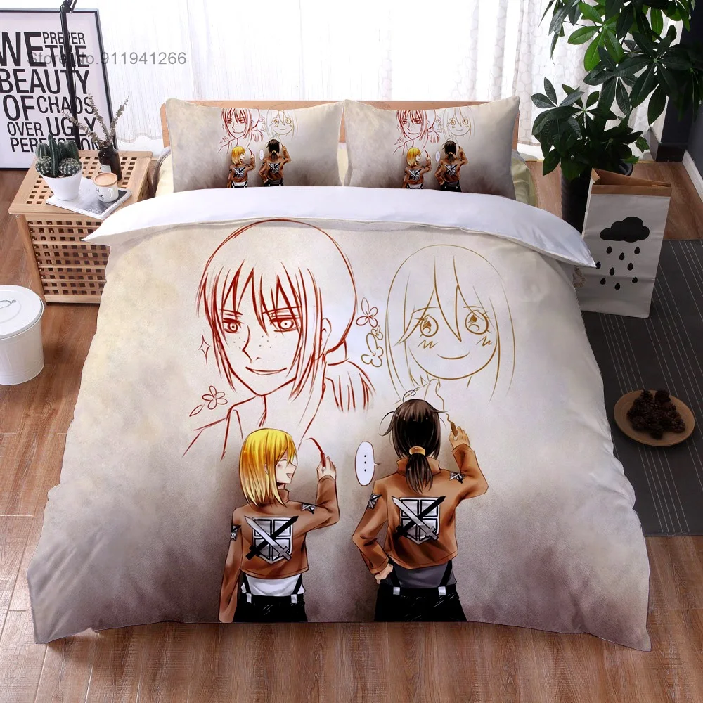

Anime Attack on Titan 3D Printed Bedding Set Duvet Cover Pillowcase Freedom Wings Bedclothes for Boys Kids Twin Single Full Size