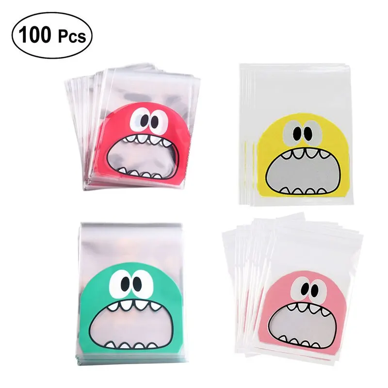 100 шт милый большой Teech пасть чудовища пластиковый пакет OPP самоклеющиеся