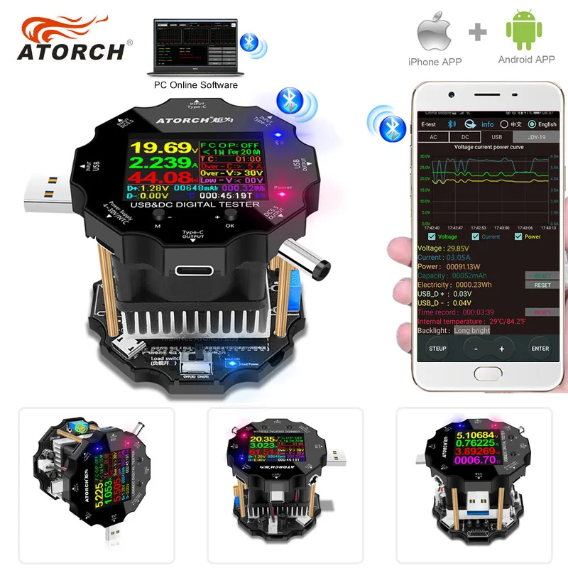 

Color APP battery tester electronic load 18650 capacity monitor indicator discharge charge usb meter DC 12v power supply checker