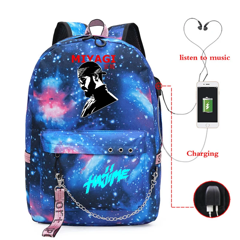 

Multifunction Backpack Boys&Girls USB Laptop Travel Bag Hajime Miyagi Andy Panda Russian Print School Bag for Teenage Mochila
