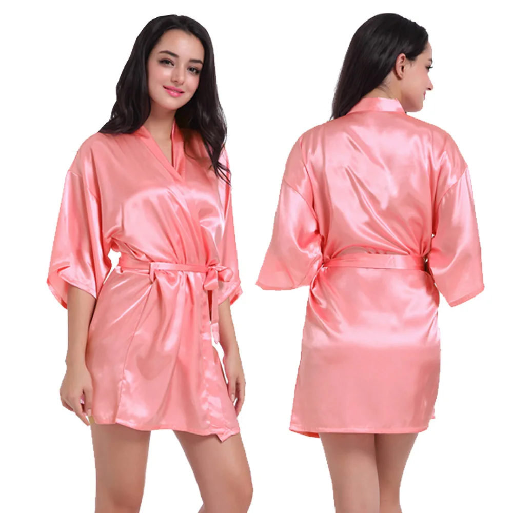 Coral red back name Индивидуальный Логотип Weddin Дата имя искусственный шелк кимоно халат для женщин Свадебные невесты халаты девичник свадебная одежда - Цвет: Coral red back name