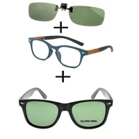 3pcs comfortable wooden squared frame reading glasses for men women squared polarized sunglasses outdoor sunglasses clip