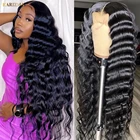 Бразильский Свободный парик с глубокой волной 13x4, парик на сетке спереди, вьющиеся человеческие волосы, парики для черных женщин, 180% плотность, Remy, 13X6, свободные волнистые парики