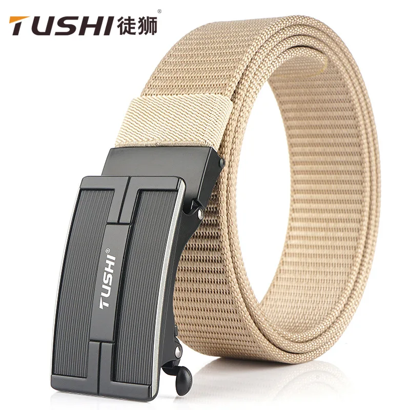TUSHI 2021 Fashion New Male Belt Leisure 120cm*3.4cm Nylon Weave Waistband Metal Automatic Buckle Men Girdle Cinturon Hombre
