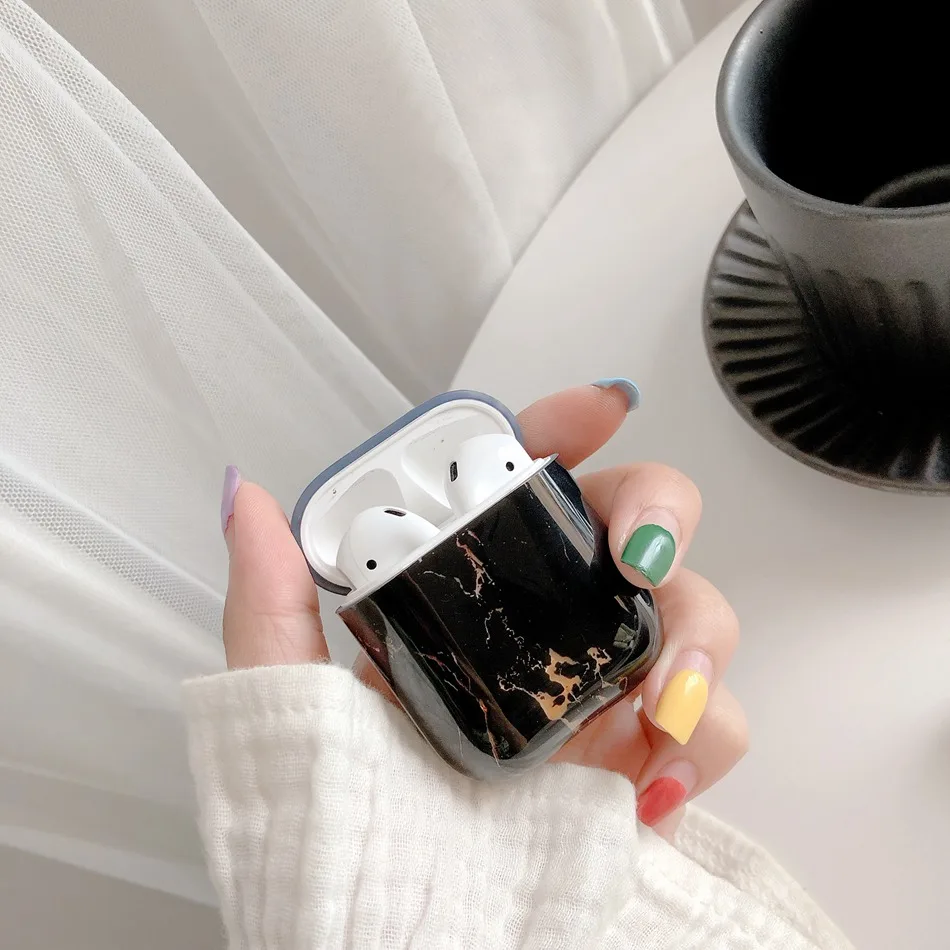 Чехол для оригинальных Apple Airpods чехол мягкий силиконовый под мрамор 2 1 аксессуары
