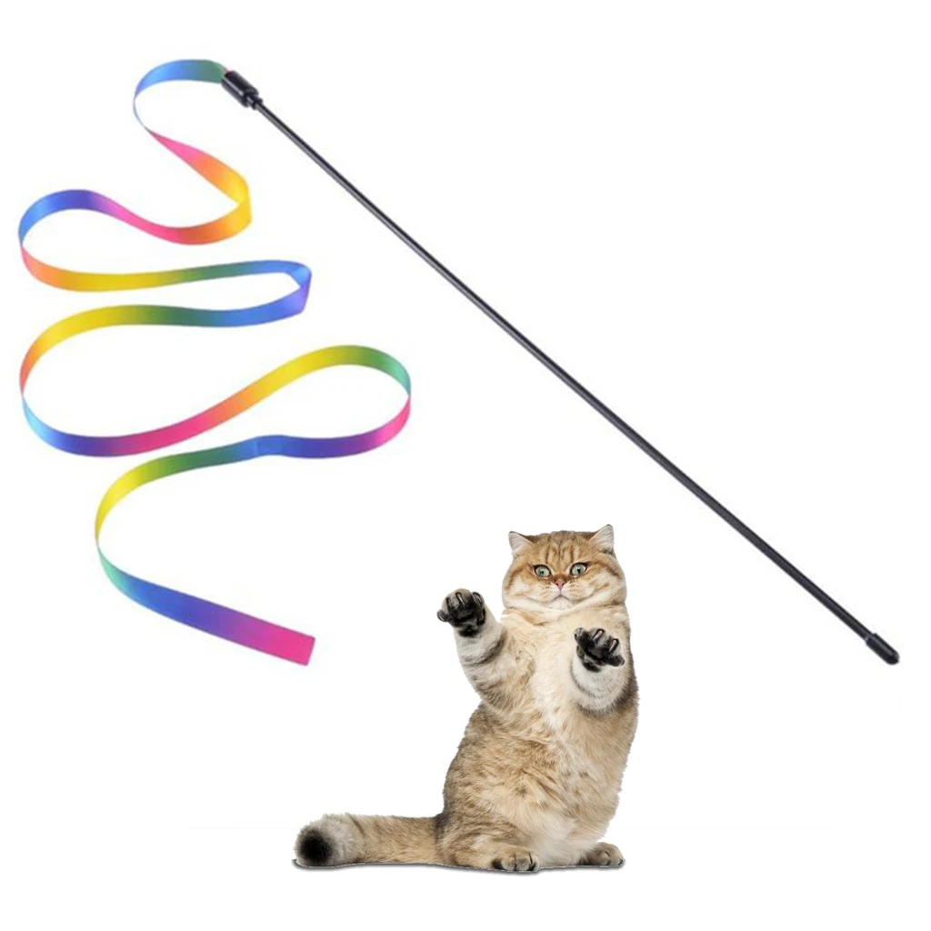 

Interactive Cat Toys Rainbow Cat Catcher Ribbon Wand Stick Teaser Stick Toy for Kitten Training