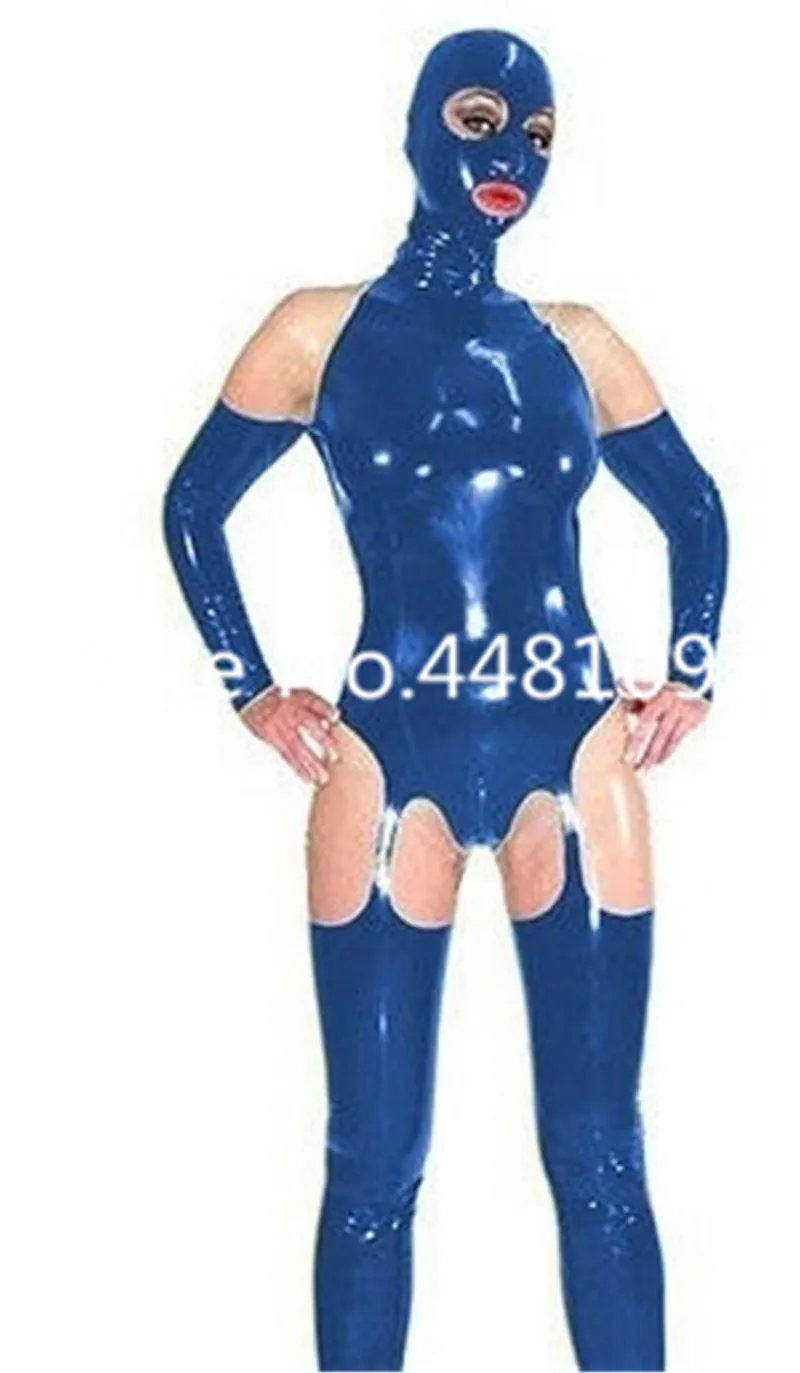 

Latex Rubber Bodysuits with Hoods Mask Bodysuits exotic apparel Back Zip Sexy Costume zentai women lingerie set