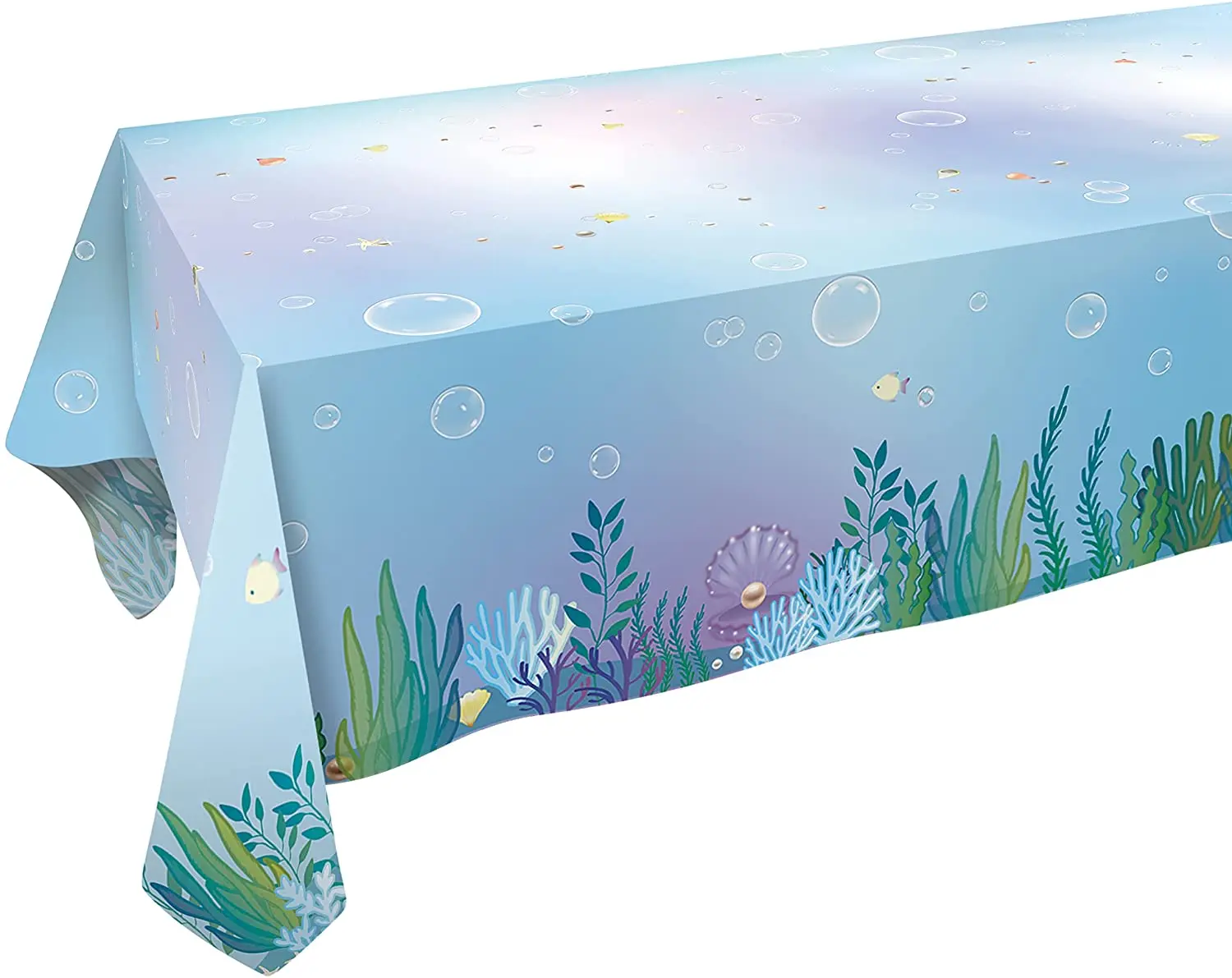 Little Mermaid Birthday Party Table Decor Bubble Seaweed Beach Print Tablecloth