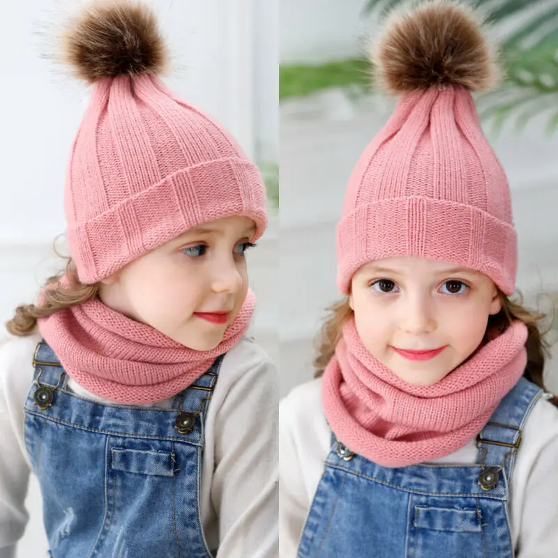 Комплект из 2 предметов новые зимние детские теплые шапки для девочек и мальчиков