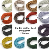 2 meter colorful round genuine braided leather cord 3456mm rope string for bracelets necklace diy jewelry making accessories