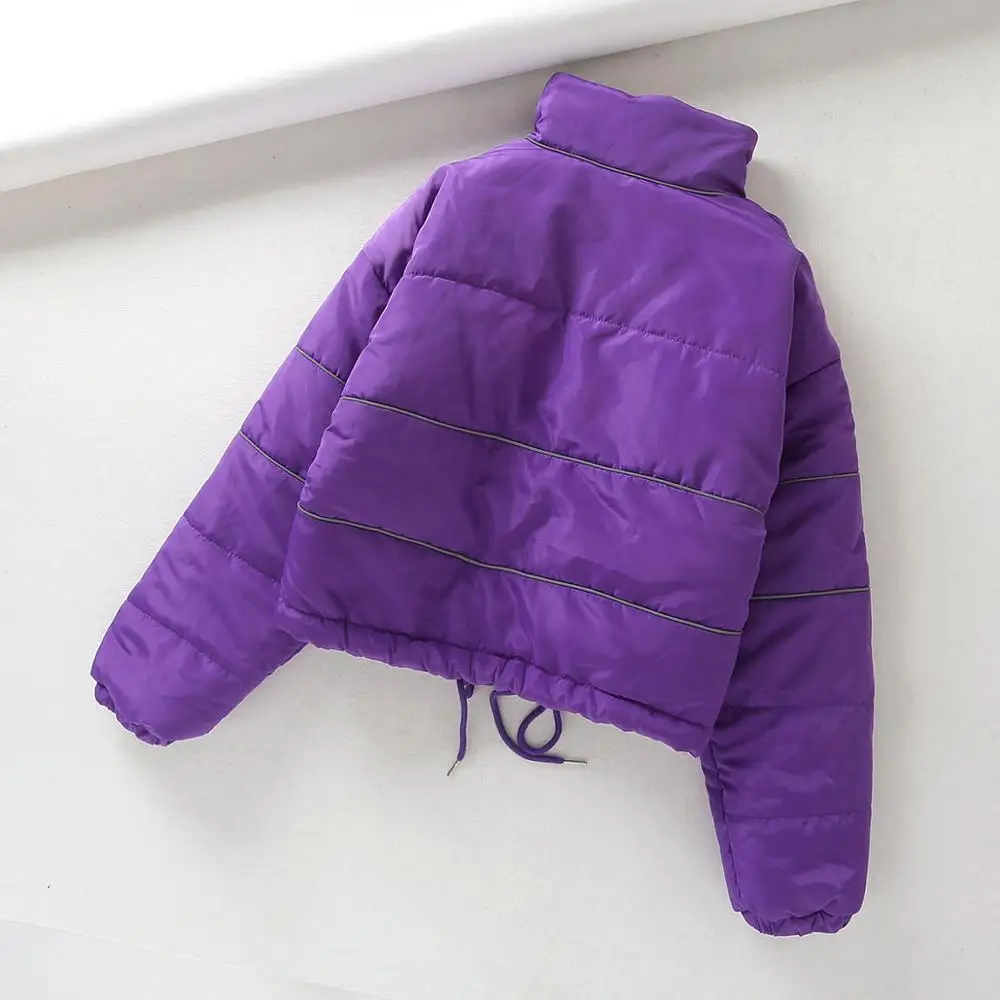 Женская фиолетовая розовая укороченная куртка пальто женская стеганая бомбер