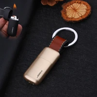 compact keychain free fire lighter torch flint gas lighter mini pocket pendant leather cigarette pocket lighter gadgets for man
