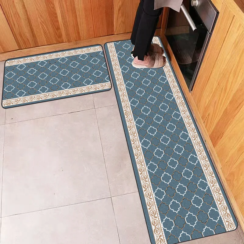 Европейский роскошный синий нижний белый геометрический кухонный коврик в