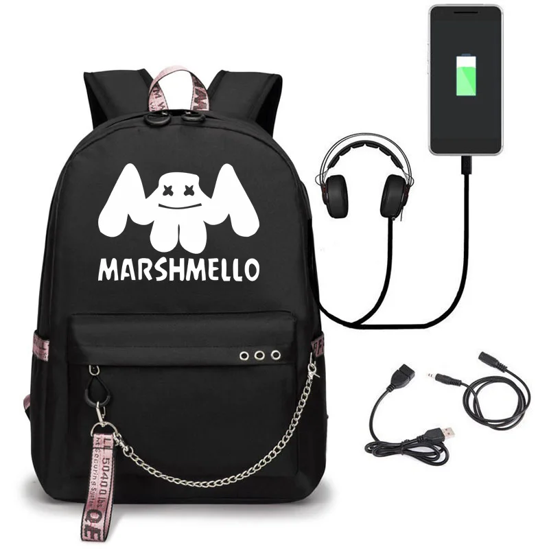 Рюкзак DJ Marshmello унисекс дорожный школьный портфель с USB-разъемом для ноутбука