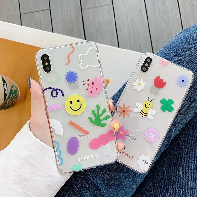 

Cute Cartoon Graffiti Smile Retro Geometric Phone Case For iPhone 11 Pro Max Xr Xsmax X Xs 7 8 Puls Cases Soft TPU Cover