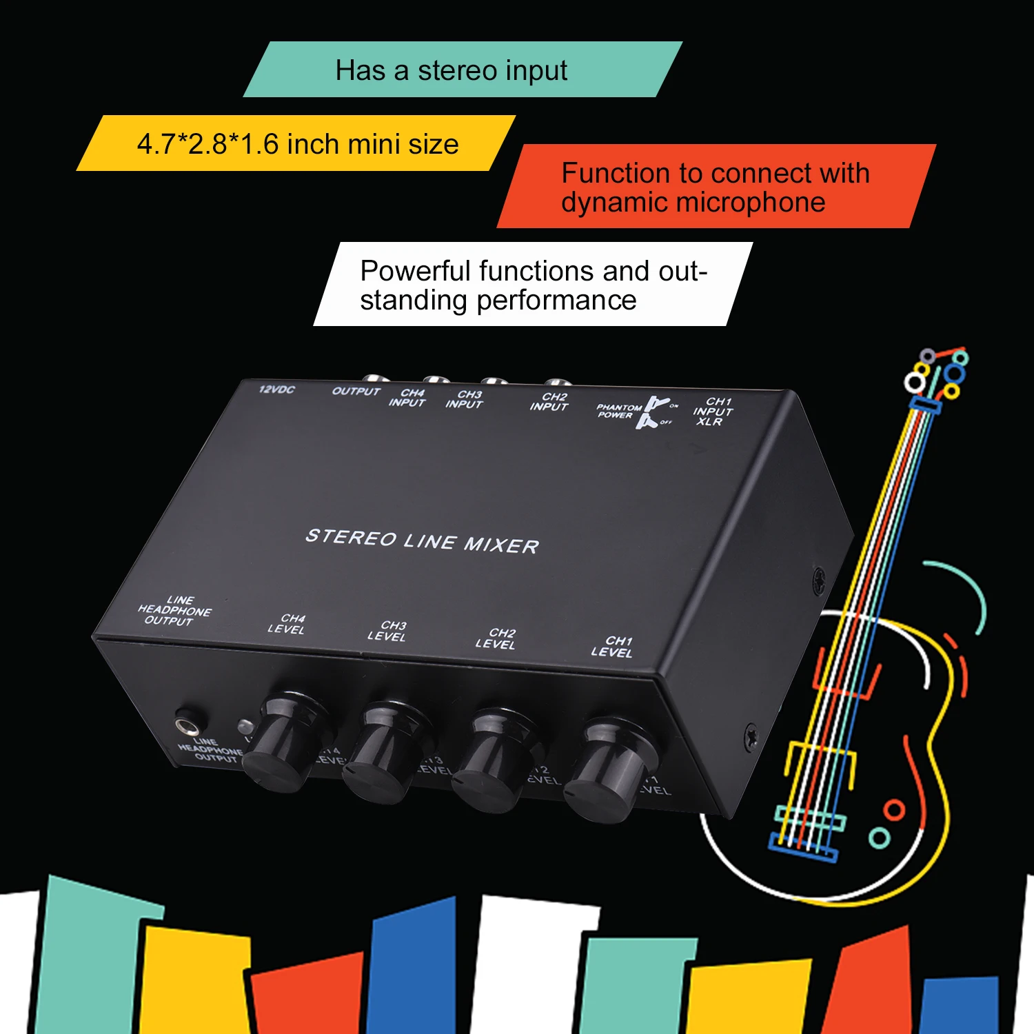

Muslady Stereo Line Mixer Professional Audio System Mini Stereo 4-Channel Passive Mixer Line Mono Audio Mixer with Power Adapter