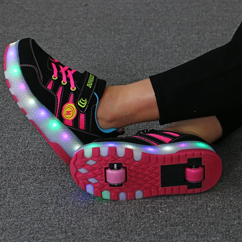 Hot Sale Kids Boys Shoes with Two Wheels Children Glowing Sneakers Led Light up For Boy Girl Shining Shoe Blue | Детская одежда и