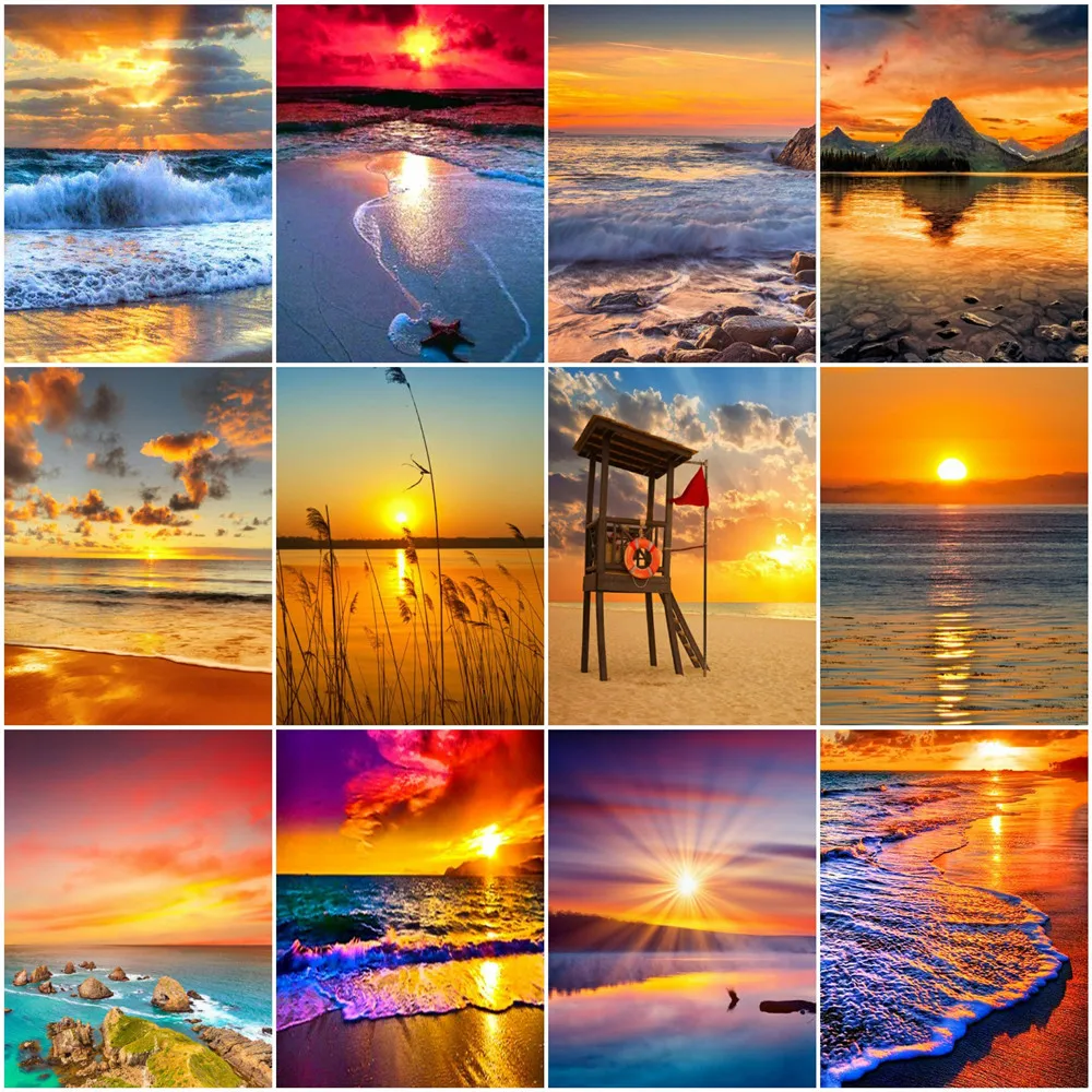 

AZQSD Coloring By Number Seaside Handpainted Modern Wall Art Painting By Numbers On Canvas Sunset Kits Unique Gifts