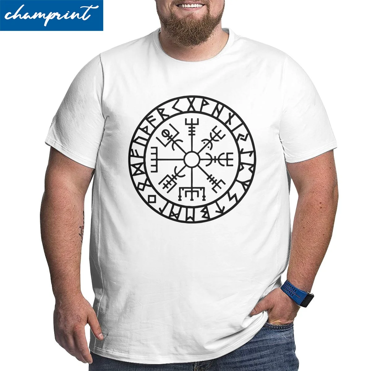 

Men Vegvisir Futhark Runes Navigator Vikings T Shirts 100% Cotton Tops Crew Neck Big Tall Tee Shirt Large 4XL 5XL 6XL T-Shirts