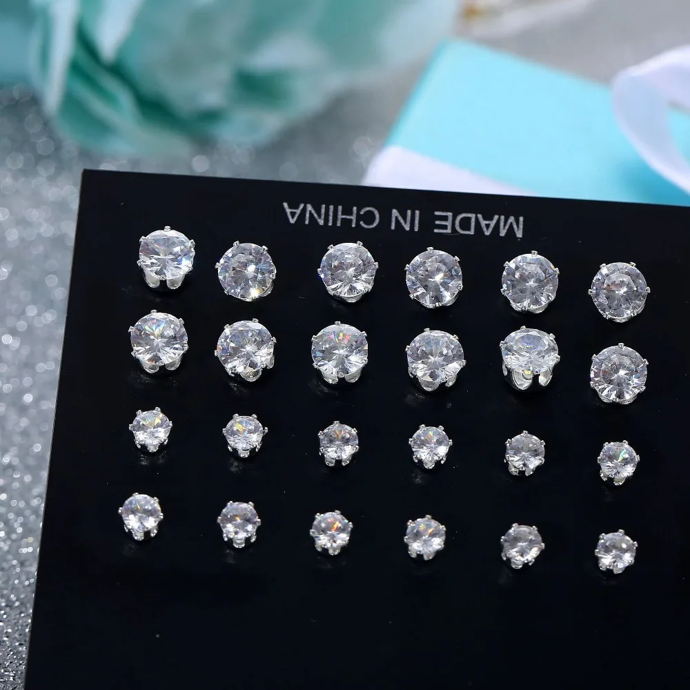 

12 Pairs/Lot Card AAA CZ Shiny Light Wedding Fancy Stud Earrings Pack Set for Women Men Crystal Piercing Earing Oorbellen