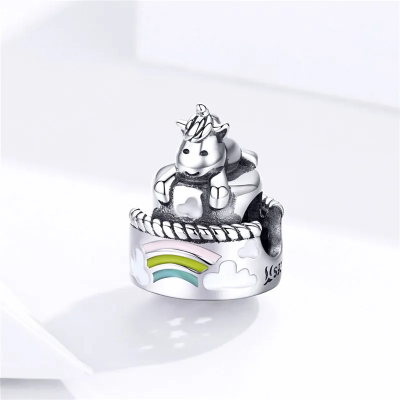 Fit Pandora браслет серебро 925 эмаль Радуга торт Единорог бусины S925 милые облака Детские подвески в виде лошадок для изготовления ювелирных изделий