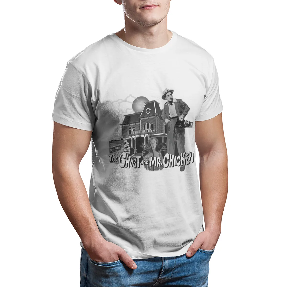 

The Ghost and Mr Chicken RoundCollar Girl High Street male Harajuku T-Shirts 138871