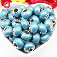 10pcs lot handmade big hole round loose european spacer beads with silver plate cores fit pandora bracelet bangle murano jewelry