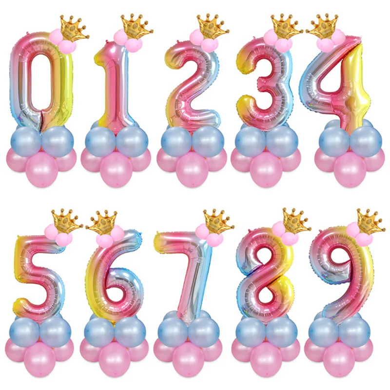 15 шт. воздушные шары с цифрами корона украшение для дня рождения детские розовые