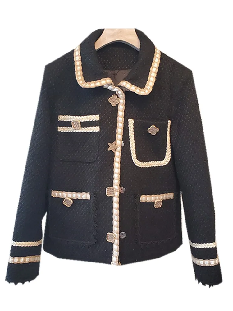 

Chic 2021 Winter Autumn European Women Tweed Jacket French Sweet Ladies Patchwork Pockets Coat