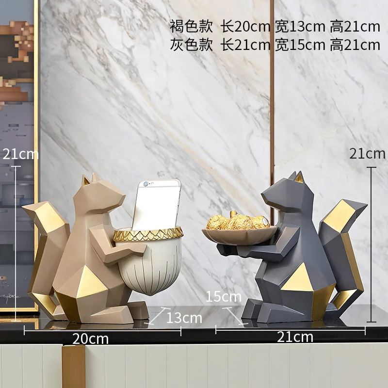 

Nordic resin animal sculpture decoration squirrel / rhino sculpture storage basket / candy box living room porch key storage box