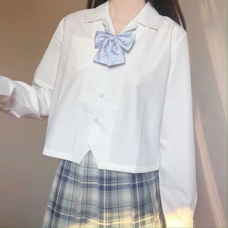 

MINGLIUSILI White Japanese JK Shirts for Women Fashion 2021 Spring Solid Button Up Shirt Long Sleeve Casual Black Women Shirts