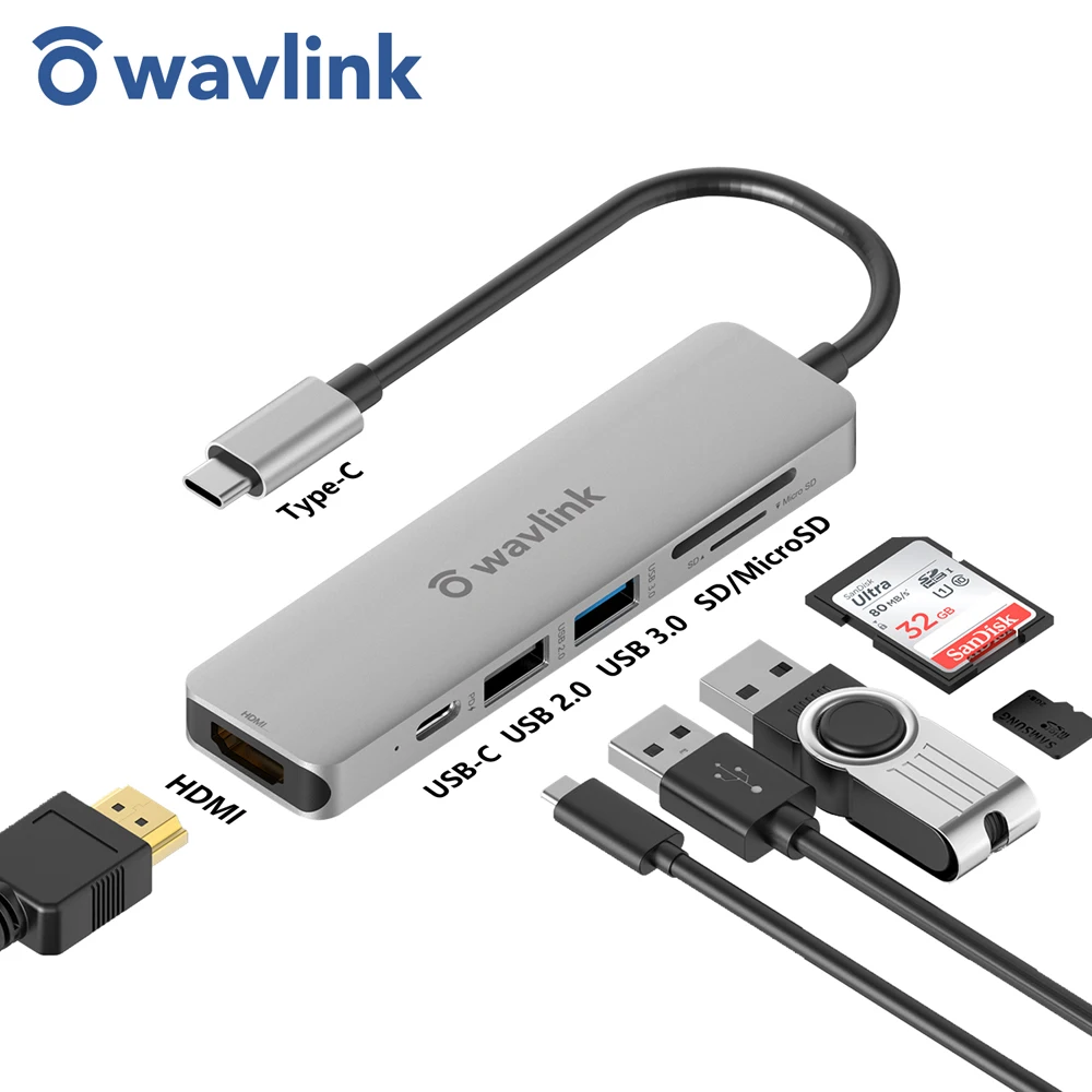 

Wavlink Алюминиевый USB C концентратор 7 в 1 USB C адаптер с мощностью 87 Вт 4K 30Hz HDMI-порт Mini Type-C/Thunderbolt3 док-станция для Mac