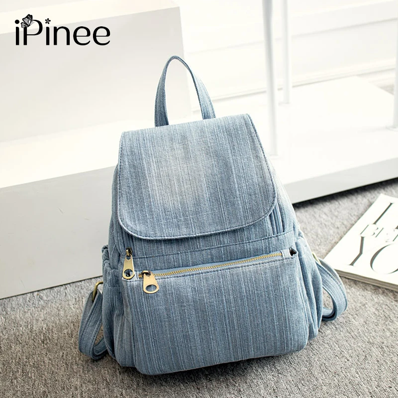 Модный рюкзак iPinee женские джинсовые школьные сумки для девочек подростков синий