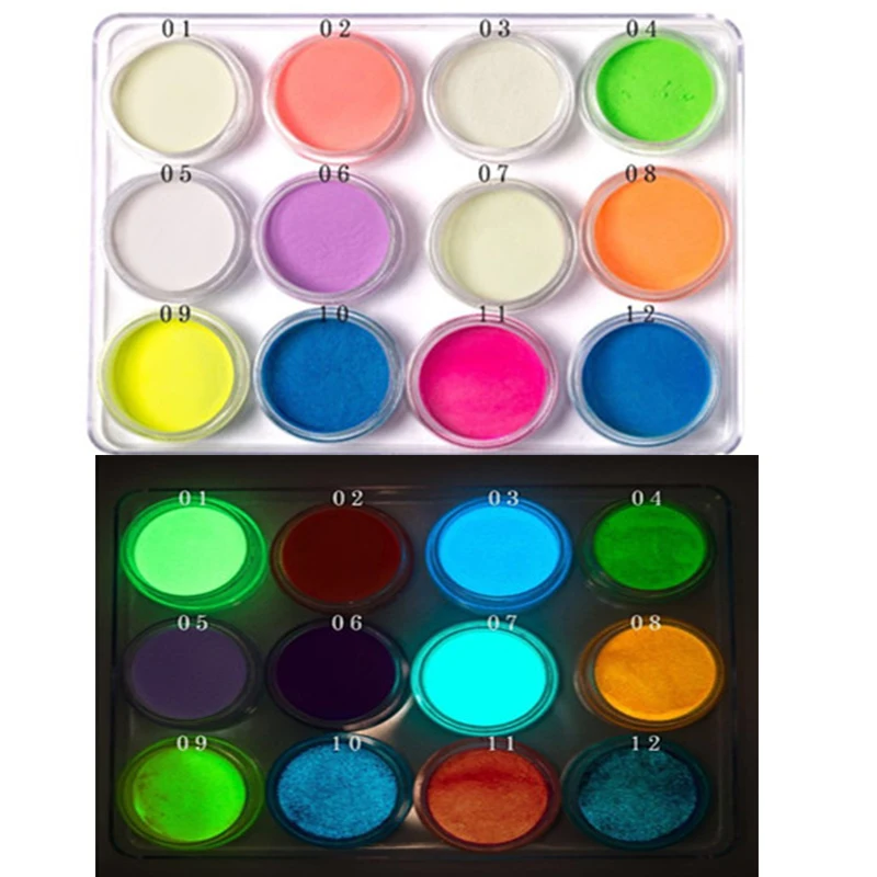 1 коробка Неон фосфор Порошковые блестки для ногтей порошок светящийся свет хром